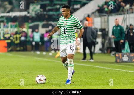 Budapest, Hongrie. 22 janvier 2026. Cadu (20 ans) de Ferencvaros vu lors du match de l'UEFA Europa League entre Ferencvaros et Panathinaikos au Groupama Arena de Budapest. Crédit : Gonzales photo/Alamy Live News Banque D'Images
