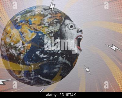 Collage de la planète terre criant à l'aide Banque D'Images