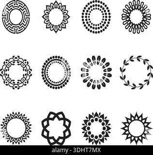 Collection de vecteur de silhouette de cadre de cercle de Mandala géométrique noir Illustration de Vecteur