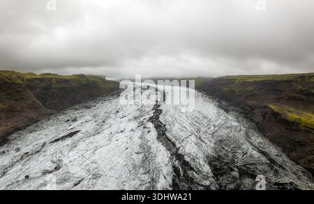 Vue sur le glacier Solheimajokull dans le sud de l'Islande Banque D'Images
