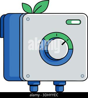 Vecteur de contrôleur d'irrigation intelligent pour la gestion automatisée des fermes et les plates-formes SaaS d'agriculture industrielle, avec cadran de débit d'eau avec feuilles écologiques Illustration de Vecteur