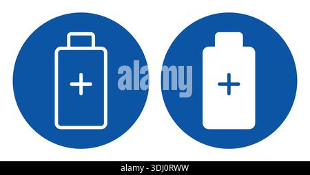 Deux icônes d'indicateur de charge de la batterie avec un signe plus, conçu en bleu et blanc. Idéal pour représenter des concepts énergétiques ou des appareils électriques dans un Illustration de Vecteur