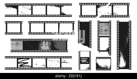 Bordure de film vintage avec cadres de pignon et texture vieillie pour la photographie analogique, modèle de cinéma et dispositions rétro. Vecteur monochrome Illustration de Vecteur