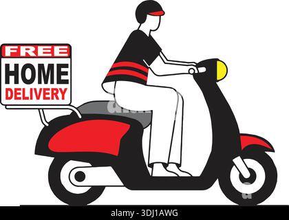 Livreur sur scooter – illustration vectorielle de service de livraison à domicile pour Courier et Food Apps Illustration de Vecteur