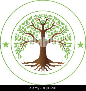 Beau cadre hors de l'arbre forment le cercle logos de vert Tree Leaf Ecology Pro Vector Illustration de Vecteur