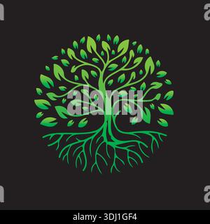 Conception moderne de logo d'arbre logo minimaliste simple branche d'arbre avec signe de feuille conception naturelle de plantes feuilles vertes et racines d'arbre en vecteur Illustration de Vecteur