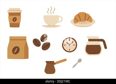 Café et petit déjeuner icônes ensemble pour les cafés Illustration de Vecteur