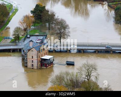 Guipry Messac, France. 24 janvier 2026. © PHOTOPQR/Ouest FRANCE/Franck Dubray ; Guipry-Messac ; 24/01/2026 ; après le passage de la tempête Ingrid et les fortes pluies sur la Bretagne, le département d' Ille-et-Vilaine est placé en vigilance orange aux crues avec la montée des eaux de la Vilaine comme ici à Guipry-Messac. (Photo Franck Dubray) inondations après la tempête Ingrid en Bretagne, le 24 janvier 2026 crédit : MAXPPP/Alamy Live News Banque D'Images