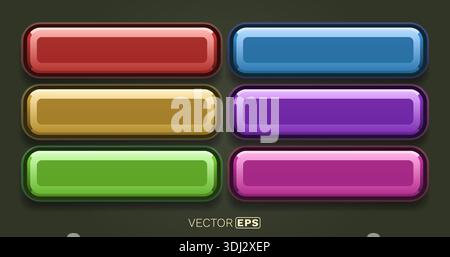 Un ensemble de boutons rectangulaires colorés, brillants et arrondis pour les interfaces Web et d'applications modernes. Illustration vectorielle. Illustration de Vecteur