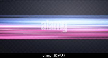 Rayons de vitesse, flux de néon lumineux, effet de zoom dans le mouvement, lignes de vitesse luisantes bleues et roses, traînées de lumière colorées, rayures de perspective. Arrière-plan abstrait Illustration de Vecteur
