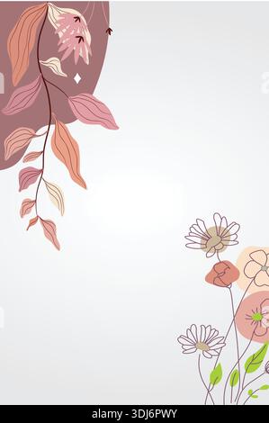 Cadre floral doux avec éléments décoratifs botaniques dessinés à la main Illustration de Vecteur