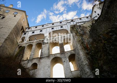 Cloak Bridge Plastovy Most à Cesky Krumlov, Bohême, Tchéquie Banque D'Images