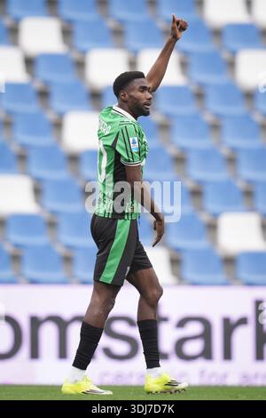 Reggio Emilia, Italie. 25 janvier 2026. SassuoloÕs Alieu Fadera réagit lors du match de Serie A entre Sassuolo et Cremonese au stade Mapei Cittˆ del Tricolore à Reggio Emilia, Italie du Nord - dimanche 25 janvier 2026 - Sport - Football - (photo Massimo Paolone/LaPresse) crédit : LaPresse/Alamy Live News Banque D'Images