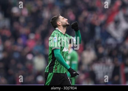 Reggio Emilia, Italie. 25 janvier 2026. SassuoloÕs Domenico Berardi réagit lors du match de Serie A entre Sassuolo et Cremonese au stade Mapei Cittˆ del Tricolore à Reggio Emilia, Italie du Nord - dimanche 25 janvier 2026 - Sport - Football - (photo Massimo Paolone/LaPresse) crédit : LaPresse/Alamy Live News Banque D'Images