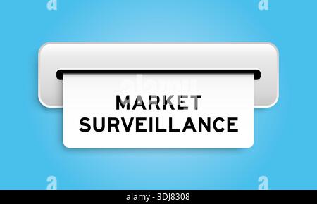 Bannière blanche de coupon avec surveillance du marché de mot de la machine sur fond de couleur bleue Illustration de Vecteur