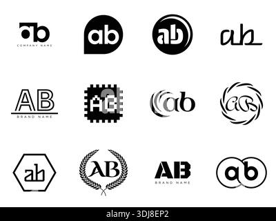 Modèle d'entreprise avec logo AB. Logotype lettre a et b. Définissez différents lettrage serif classique et texte audacieux moderne avec des éléments de design. Typog. Police initiale Illustration de Vecteur