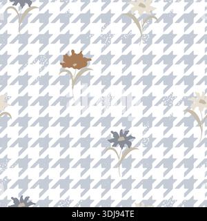 Motif rustique floral géométrique abstrait à pied de poule bleu clair sans couture Illustration de Vecteur