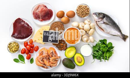 Aliments qui contiennent des vitamines B. Mise au point sélective Banque D'Images