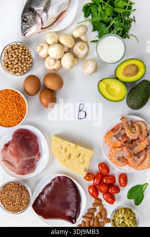 Aliments qui contiennent des vitamines B. Mise au point sélective Banque D'Images