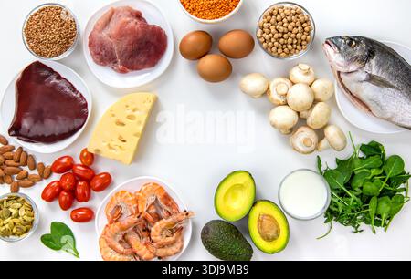 Aliments qui contiennent des vitamines B. Mise au point sélective Banque D'Images