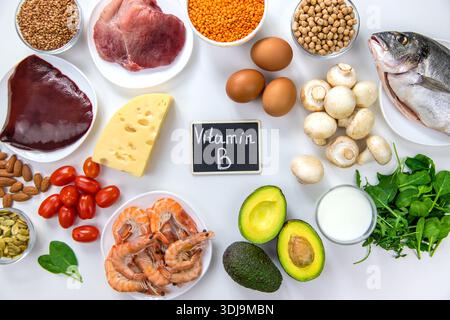 Aliments qui contiennent des vitamines B. Mise au point sélective Banque D'Images