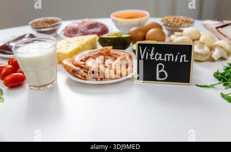 Aliments qui contiennent des vitamines B. Mise au point sélective Banque D'Images