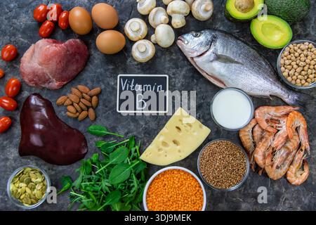 Aliments qui contiennent des vitamines B. Mise au point sélective Banque D'Images