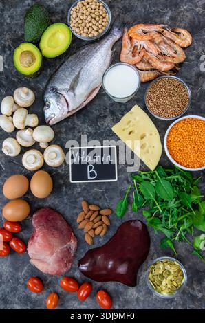 Aliments qui contiennent des vitamines B. Mise au point sélective Banque D'Images