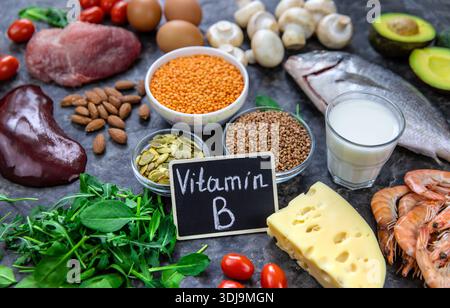 Aliments qui contiennent des vitamines B. Mise au point sélective Banque D'Images