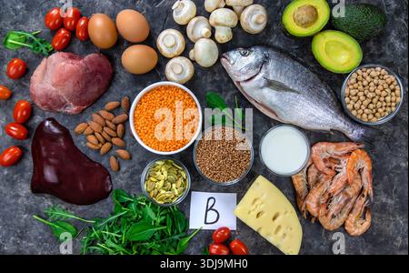 Aliments qui contiennent des vitamines B. Mise au point sélective Banque D'Images
