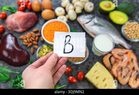 Aliments qui contiennent des vitamines B. Mise au point sélective Banque D'Images
