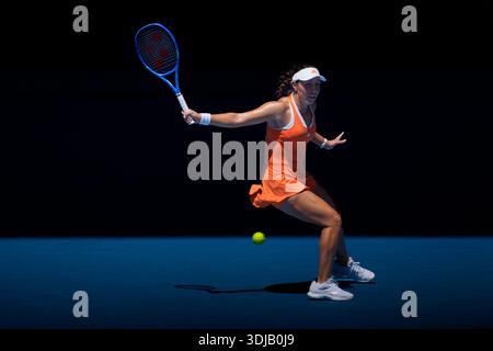 Melbourne, Australie. 26 janvier 2026. 6e Seed JESSICA PEGULA des États-Unis en action contre la 9e Seed MADISON KEYS des États-Unis sur Rod laver Arena dans un match de 4e ronde en célibataires masculins le jour 9 de l'Open d'Australie 2026 à Melbourne, Australie. PEGULA a gagné 63 64. Sydney Low/Cal Sport Media(image crédit : © Sydney Low/Cal Sport Media). Crédit : csm/Alamy Live News Banque D'Images