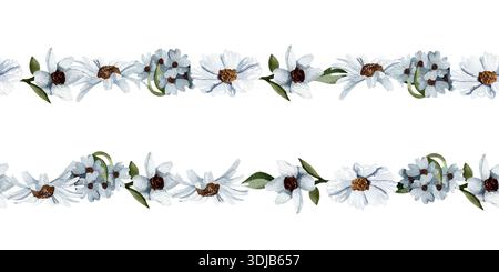 Une bordure sans couture avec un motif de fleurs sauvages bleues. Illustration d'aquarelle botanique. Une illustration florale de style vintage. Banque D'Images