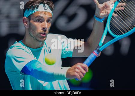 Melbourne, Victoria, Australie. 26 janvier 2026. Lorenzo Musetti (ITA) est photographié lors de la quatrième manche de l'Open d'Australie 2026 en simple masculin au Rod laver Arena à Melbourne, Australie, le 26 janvier 2026. (Crédit photo : Nick Strange/Fotonic/Alamy Live News) Banque D'Images