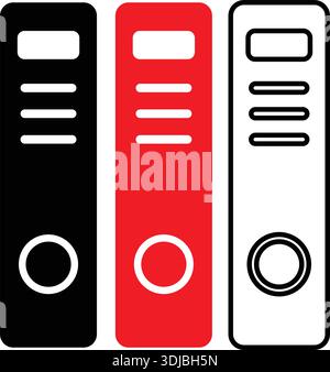 Icônes de reliure de fichiers Office définies en noir, rouge et blanc illustration vectorielle Illustration de Vecteur