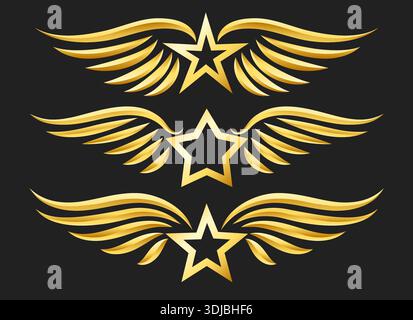 Étoile dorée avec logo Wings Illustration de Vecteur