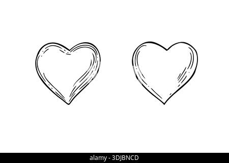 Monochrome deux coeurs clip art vecteur illustration isolée. Dessin noir et blanc de coeur signe le jour de la Saint-Valentin avec l'espace vide. Illustration de Vecteur
