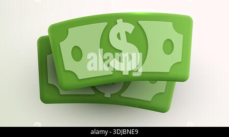 Deux billets d'un dollar verts stylisés avec un signe de dollar proéminent dans un style 3D moderne, parfait pour les concepts financiers. Illustration vectorielle Illustration de Vecteur