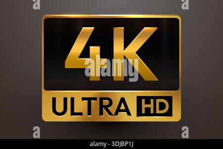 Emblème Ultra HD 4K doré. Symbole d'une résolution supérieure et d'une technologie d'affichage moderne. Illustration vectorielle Illustration de Vecteur