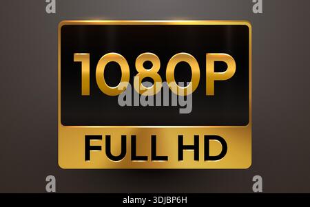 Premium 1080P Full HD Golden Label. Icône de résolution vidéo de haute qualité pour les médias numériques. Illustration vectorielle Illustration de Vecteur