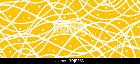 Fond de pâtes. Motif jaune avec des spaghettis doodle. Nouilles ramen Illustration de Vecteur