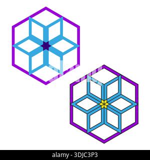 Vecteur hexagonal bleu. Étoile violette. Ornement géométrique en cristal. Élément technologique abstrait. SPE 10. Illustration de Vecteur