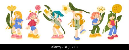 Caractères stylisés avec fleurs printanières Illustration de Vecteur