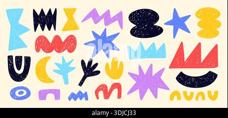 Collage de formes gribouillage griffonnage texturé tendance Illustration de Vecteur