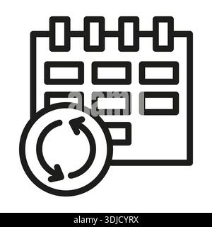 Symbole d'icône de calendrier. Flèches de mise à jour des horaires. Rafraîchissement du vecteur de temps. Synchronisation des événements de date. Illustration de Vecteur