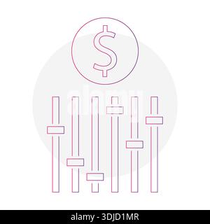 Icônes de devise dollar. Curseurs de contrôle audio. Paramètres du vecteur financier. Symboles d'ajustement monétaire. Graphiques de niveau égaliseur Illustration de Vecteur