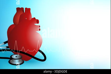 Cœur humain avec stéthoscope et ligne ECG. Modèle d'arrière-plan médical et de santé pour hôpital, médecin ou clinique. Illustration de Vecteur