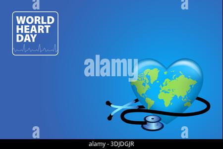 Illustration de la Journée mondiale du cœur. Cœur en forme de globe avec stéthoscope pour la santé et le bien-être mondiaux. Illustration de Vecteur