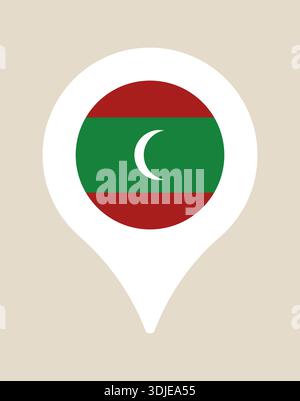 Icône vectorielle du drapeau des Maldives à l'intérieur d'un marqueur de lieu blanc, un pointeur de destination pour le voyage et la géographie.. Illustration de Vecteur
