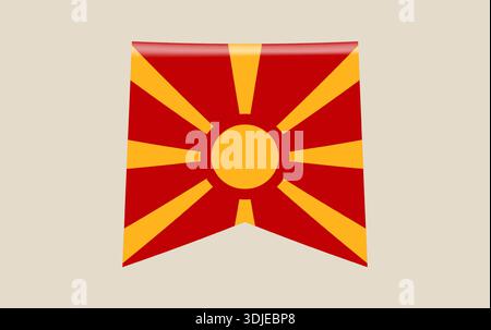 Drapeau de Macédoine du Nord dans une forme de bannière, affiché avec un vecteur d'effet 3D brillant pour les fêtes nationales.. Illustration de Vecteur